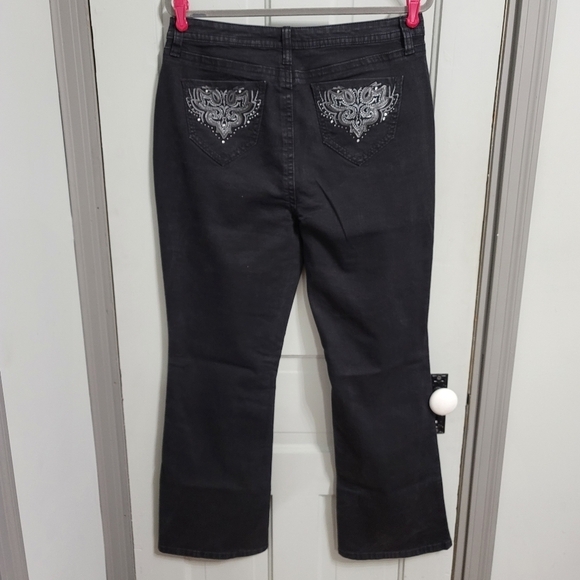 LANE Bryant Mid-Rise Bootcut Jeans Embellished Pockets - Black - Picture 4 of 6